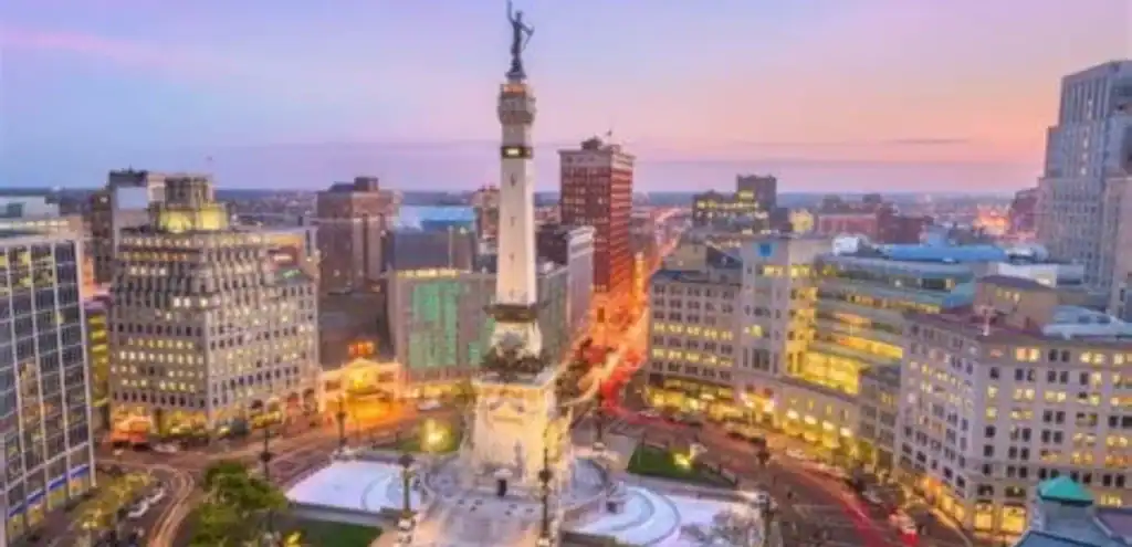 Soldiers and Sailors Monument in downtown Indianapolis at twilight—Grey Cap service location in central Indiana.